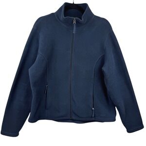 L.L. Bean Fleece Jacket Women Large Navy Blue Full Zip Mock Neck Gorpcore Hiking